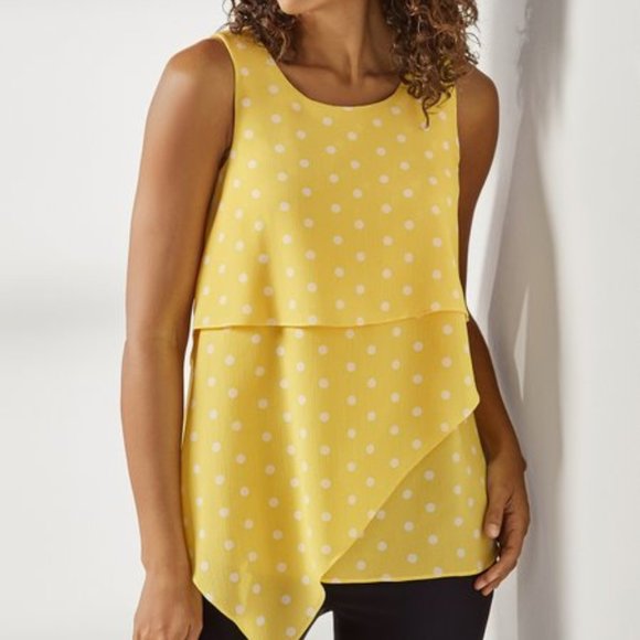 Soft Surroundings Tops - Soft Surroundings Sleeveless Yellow Polka Dot Top